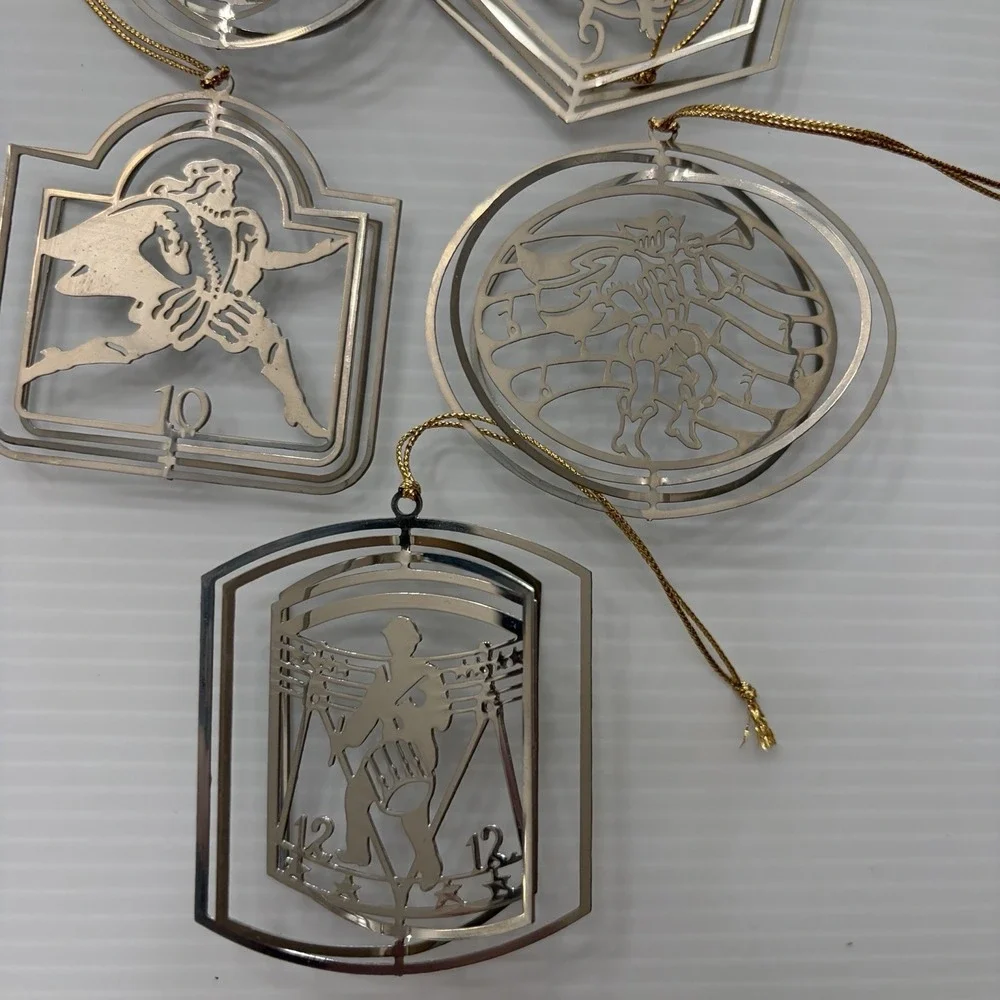 Vintage 90s Complete 12 Days Of Christmas Silver Tone Ornament Set Tree Decor
